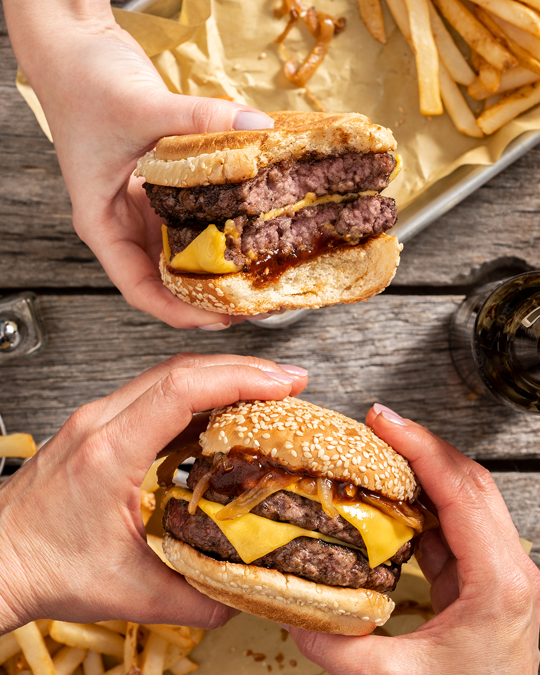 Gourmet burgers being grilled