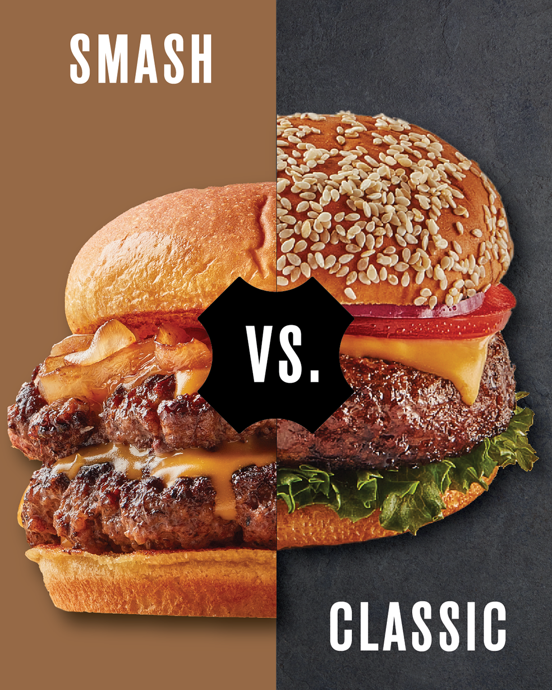 Smash burger and classic burger comparison