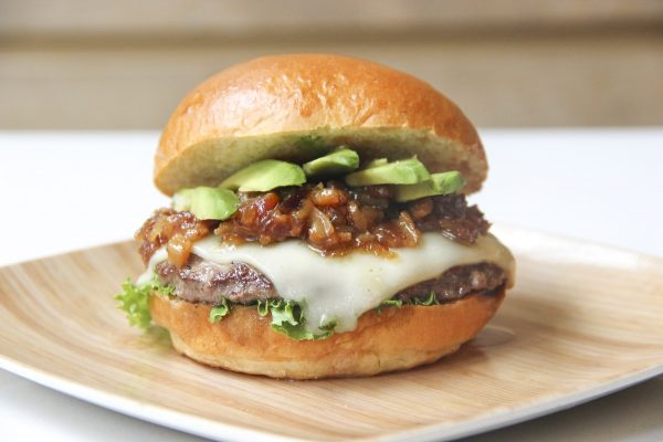 california burger recipe topped with avocado