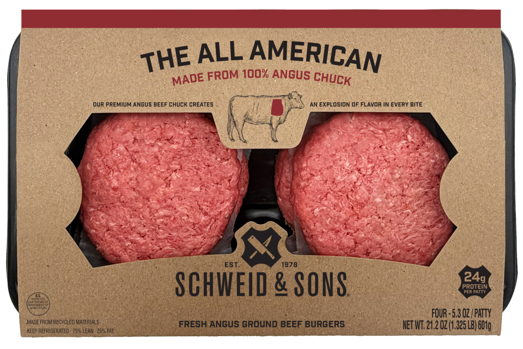schweid and sons the all american made from premium cuts of 100% angus chuck beef