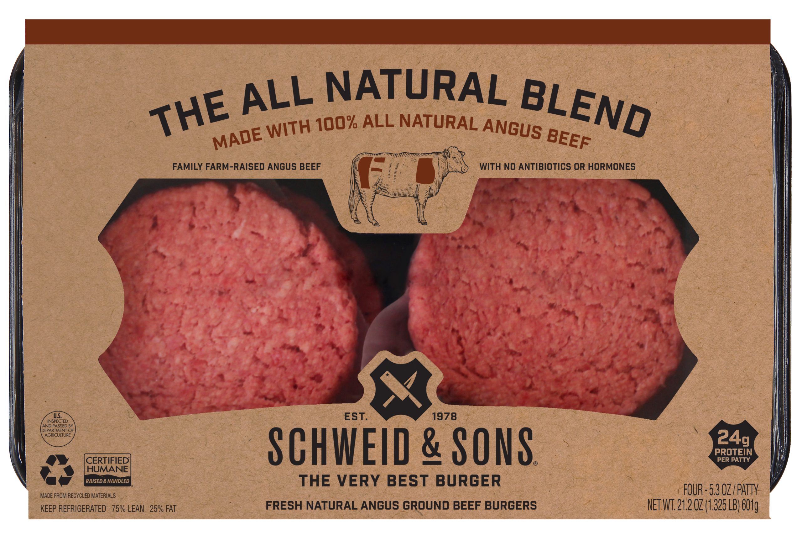schweid and sons the all natural blend made from 100% all natural angus beef