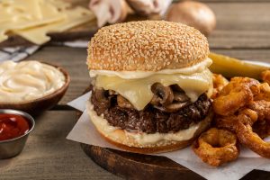 Burger with Cheese and Mushrooms.