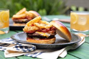bourbon bacon barbecue burger made with schweid and sons premium burgers