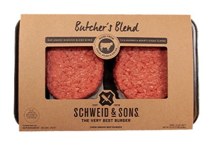 Butchers-blend patties in a package.