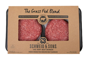 Grass-fed blend patties in a package.