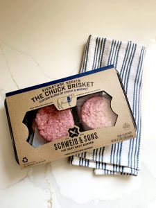 Schweid & Sons Burger Package on Dishcloth.