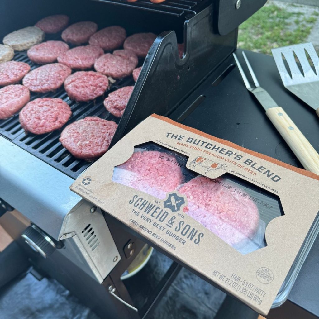 One method of making Burgers is by grilling! Image of Schweid & Sons Butcher's blend Burgers on the grill
