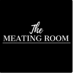 The Meating Room podcast logo in black and white
