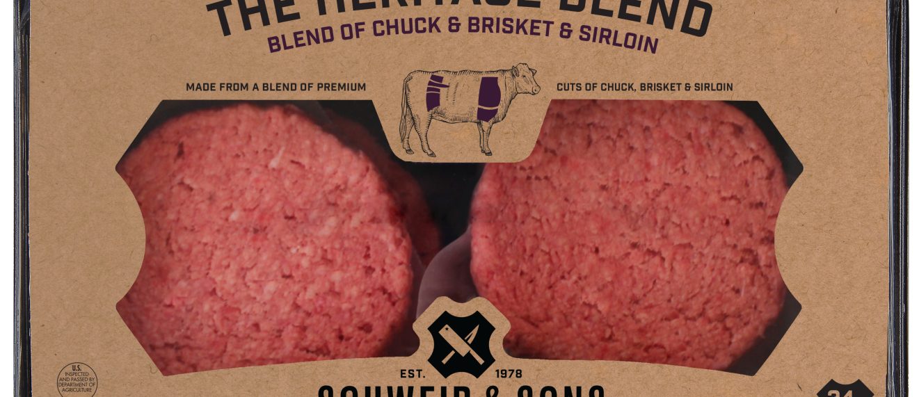 schweid and sons the heritage blend made from premium cuts of chuck, brisket, and sirloin
