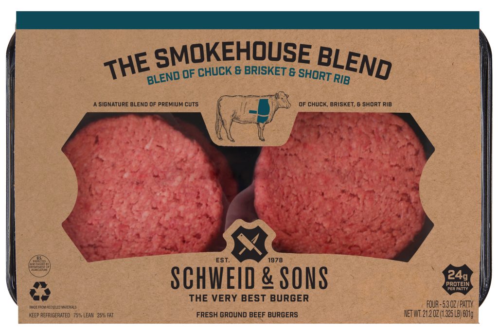 schweid and sons the smokehouse blend. made from premium cuts of chuck, brisket, and short rib