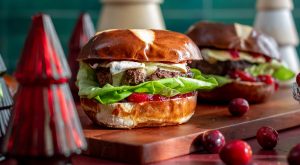 Cranberry Brie Burger with holiday decor