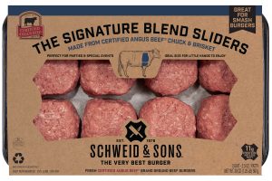 schweid and sons certified angus beef brand the signature blend sliders. 2.5oz sliders made from premium cuts of chuck and brisket