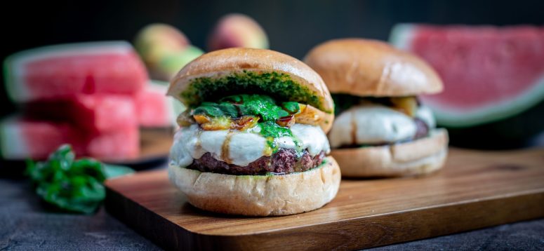 peach caprese burger