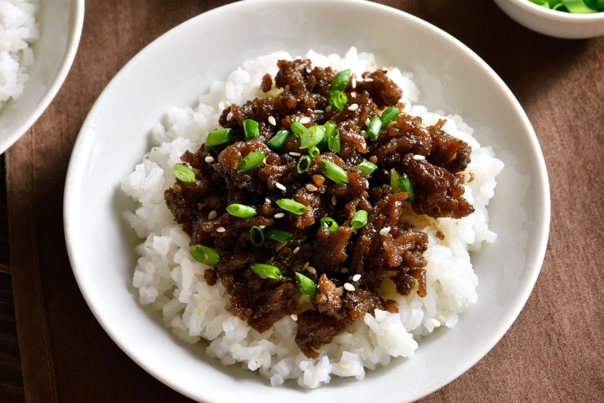 easy korean ground beef bowls using schweid and sons the korean bbq blend pre-seasoned ground beef