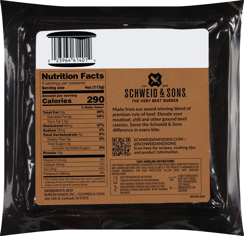 schweid and sons the butchers blend ground beef brick back label