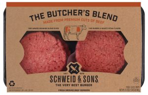 schweid and sons the butchers blend made with chuck, round, sirloin.