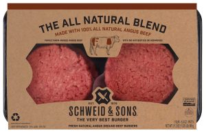 schweid and sons the all natural blend made with chuck, round, and sirloin.