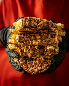 saucy patty melt made with Schweid & Sons The Smokehouse Blend