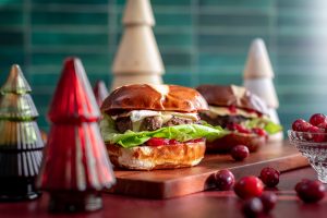 burger with cranberry sauce. Cranberry sauce is a perfect topping for the fall season