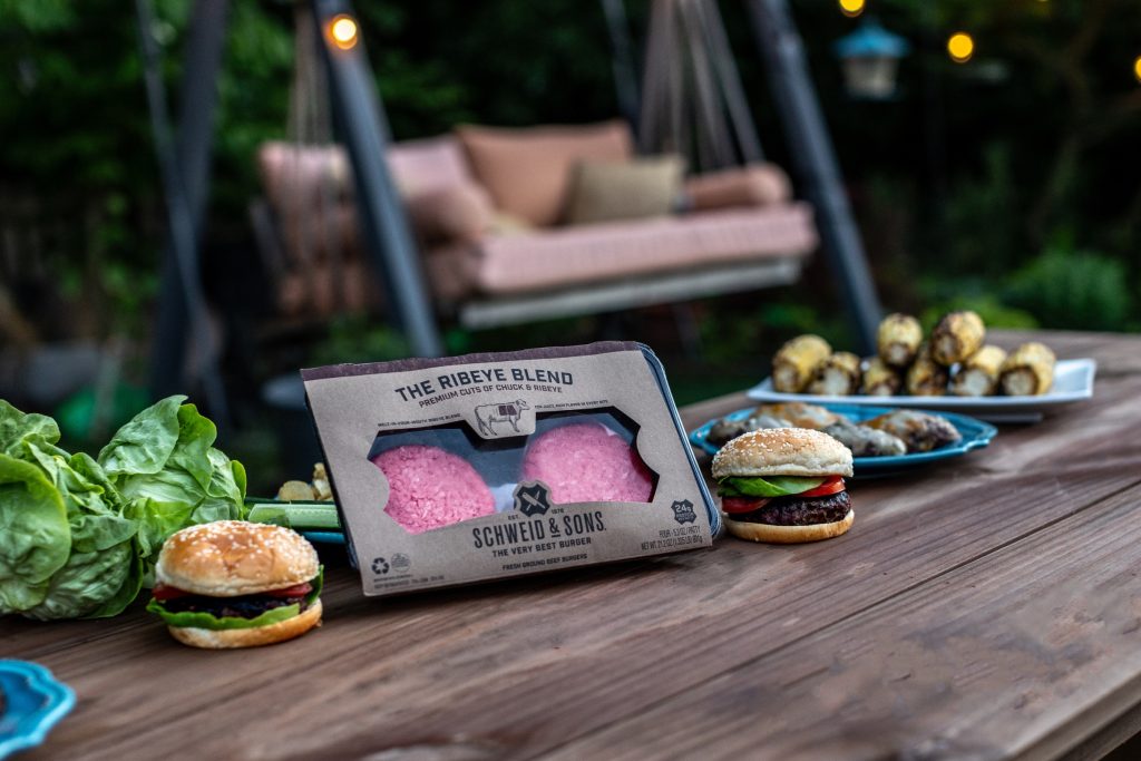 Schweid & Sons The Ribeye Blend Burgers with lettuce and corn