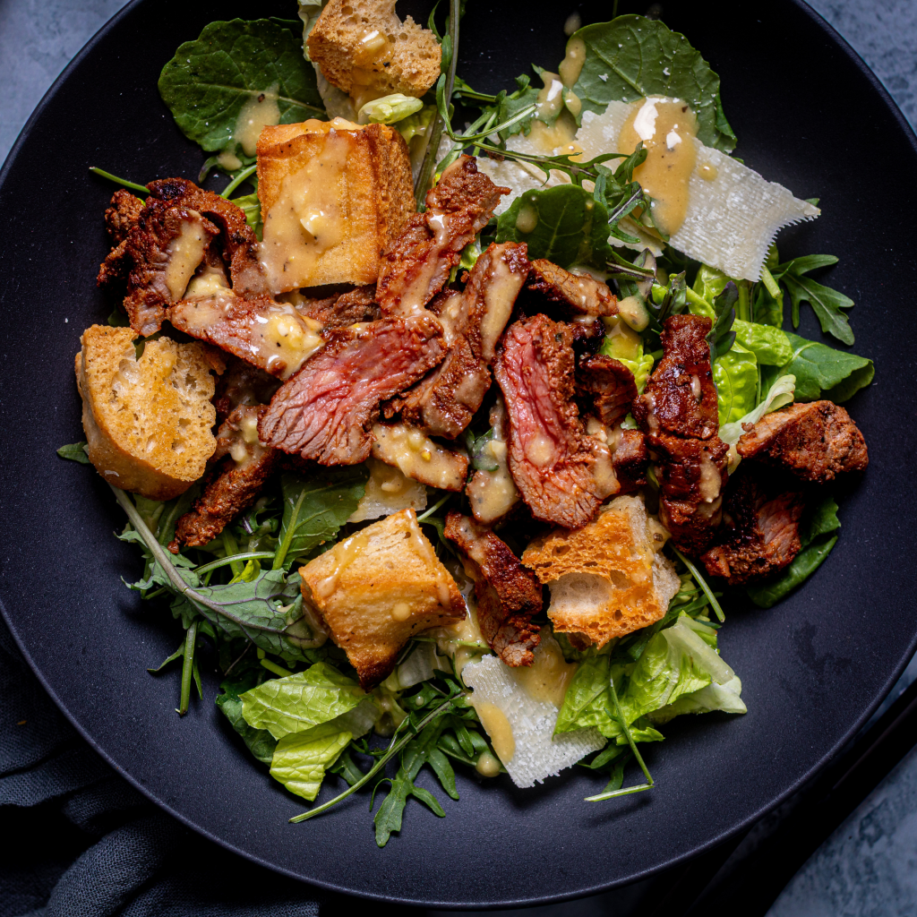 Steak Salad made with Schweid and Sons Marinated Steak Tips