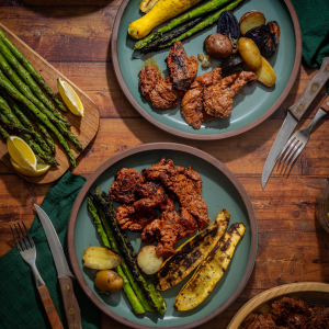 Grilled Steak Tips Dinner with Summer Vegetables & Foil Packet Potatoes