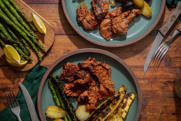 Grilled Steak Tips Dinner with Summer Vegetables & Foil Packet Potatoes